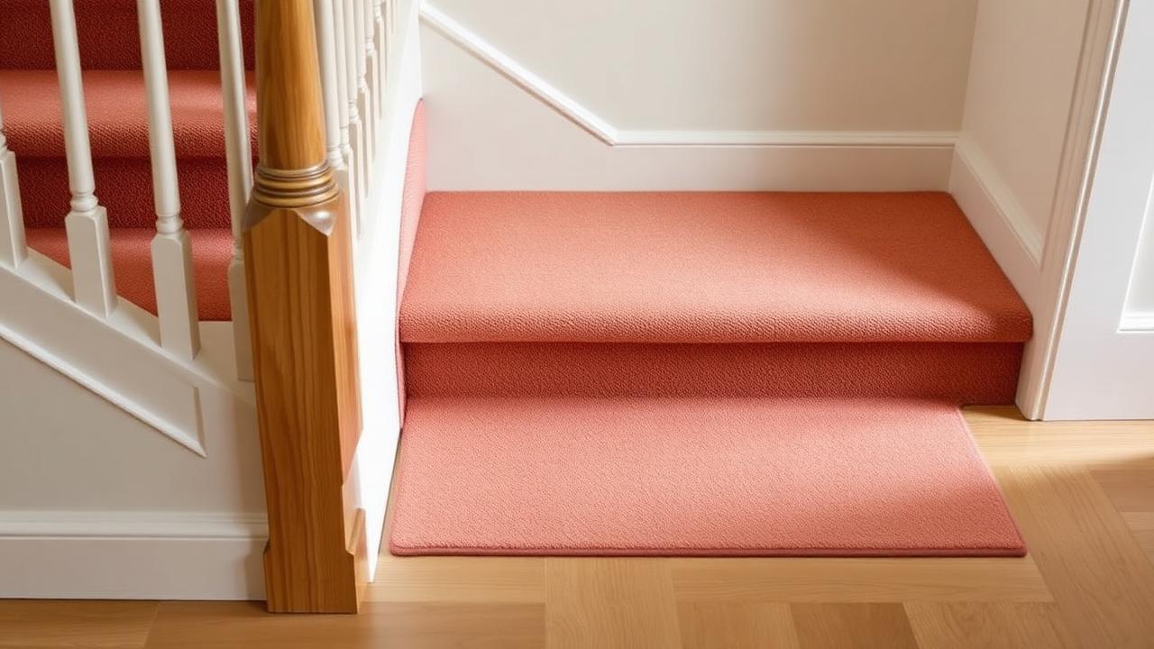 Staircase with a half landing where the runner splits into two pieces